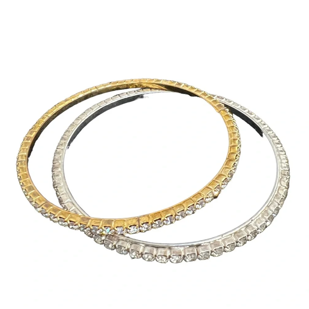 VINTAGE CLEAR CRYSTAL HARD BANGLE BRACELETS - SET OF 2